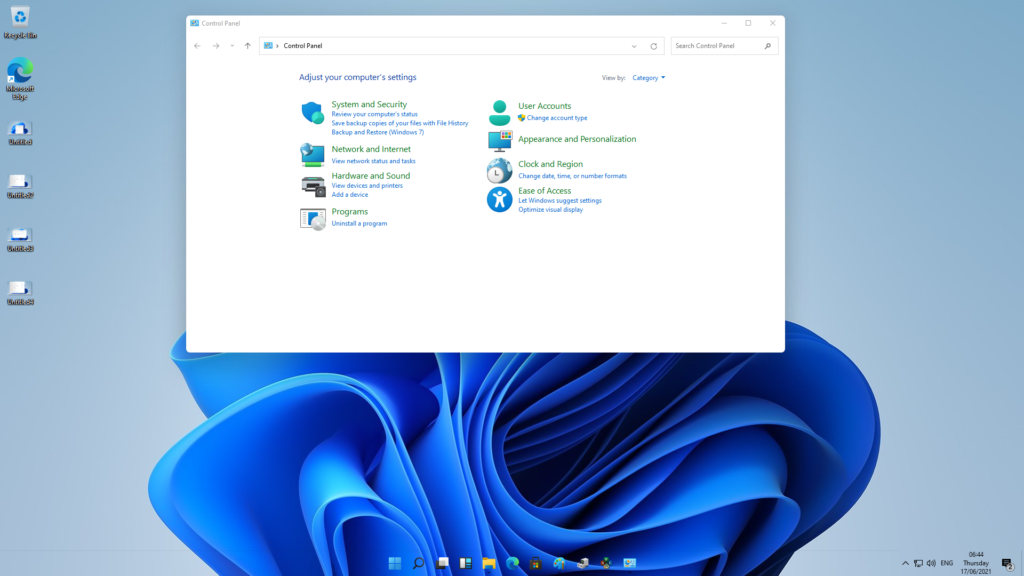 Soft edges and rounded corners on Windows 11. Desktop screen with blue background. 